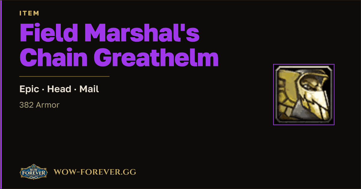 The preview card for Field Marshal's Chain Greathelm