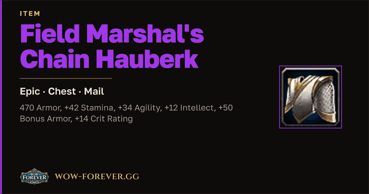 The preview card for Field Marshal's Chain Hauberk