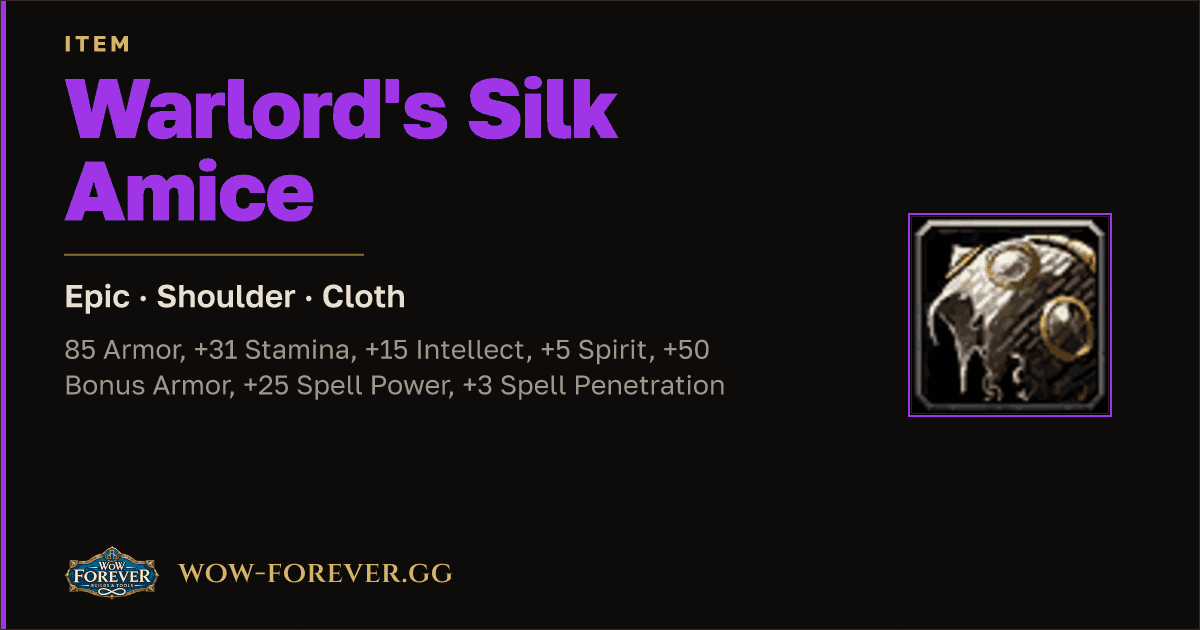 The preview card for Warlord's Silk Amice