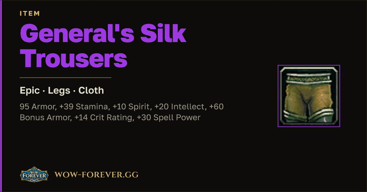 The preview card for General's Silk Trousers