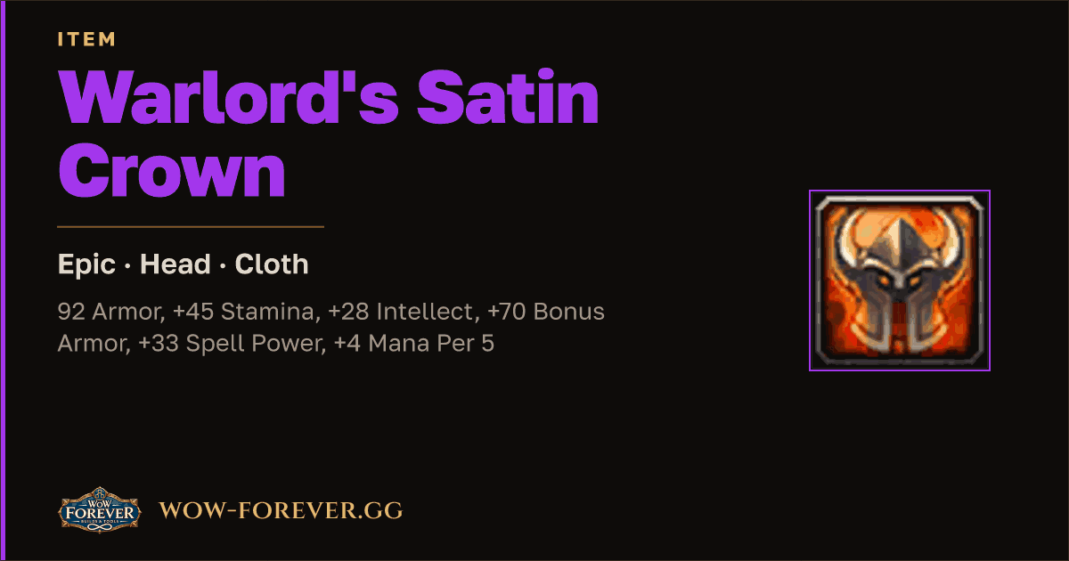 The preview card for Warlord's Satin Crown