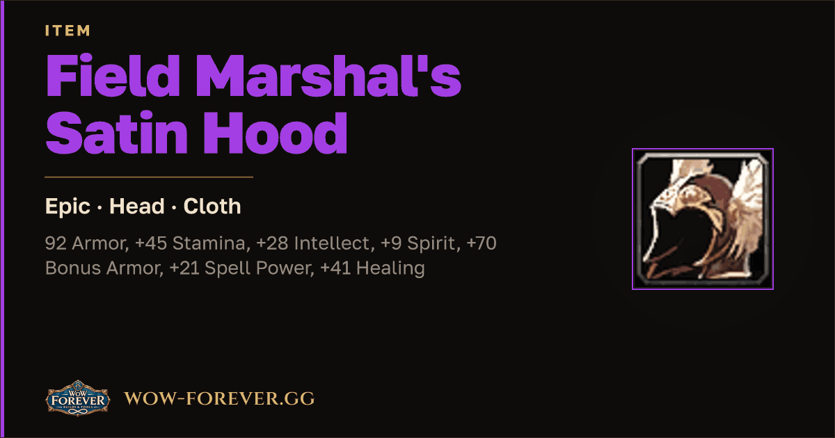 The preview card for Field Marshal's Satin Hood