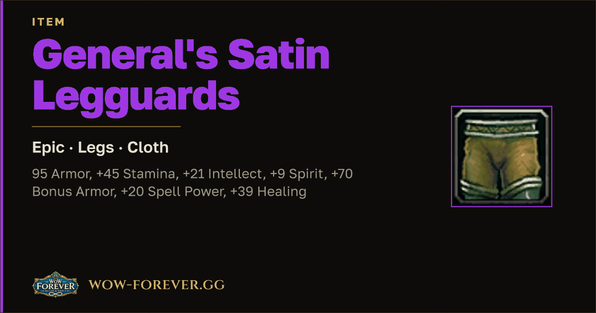 The preview card for General's Satin Legguards