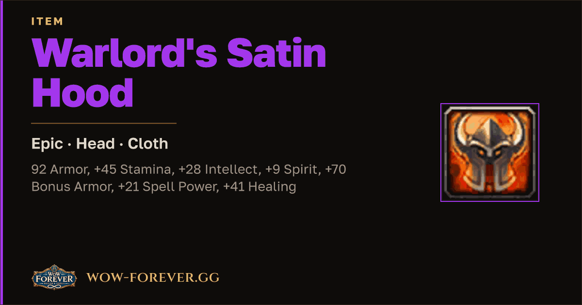 The preview card for Warlord's Satin Hood
