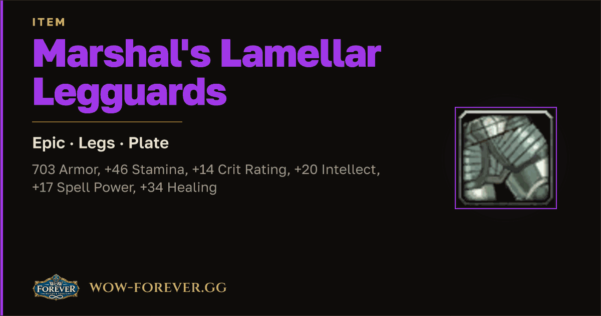 The preview card for Marshal's Lamellar Legguards