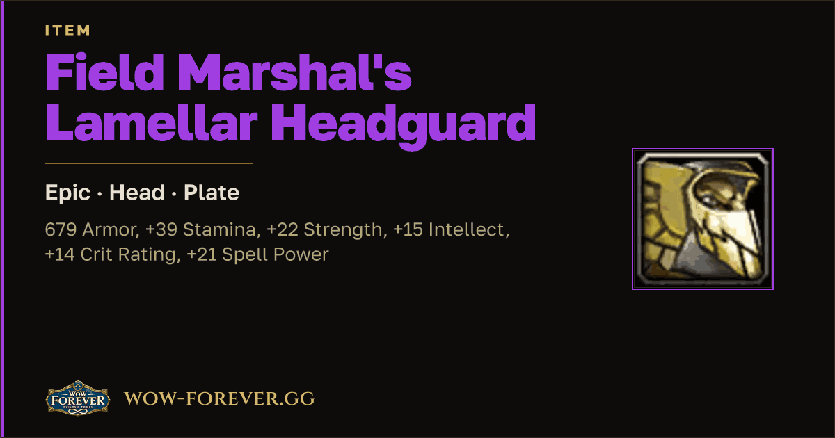 The preview card for Field Marshal's Lamellar Headguard