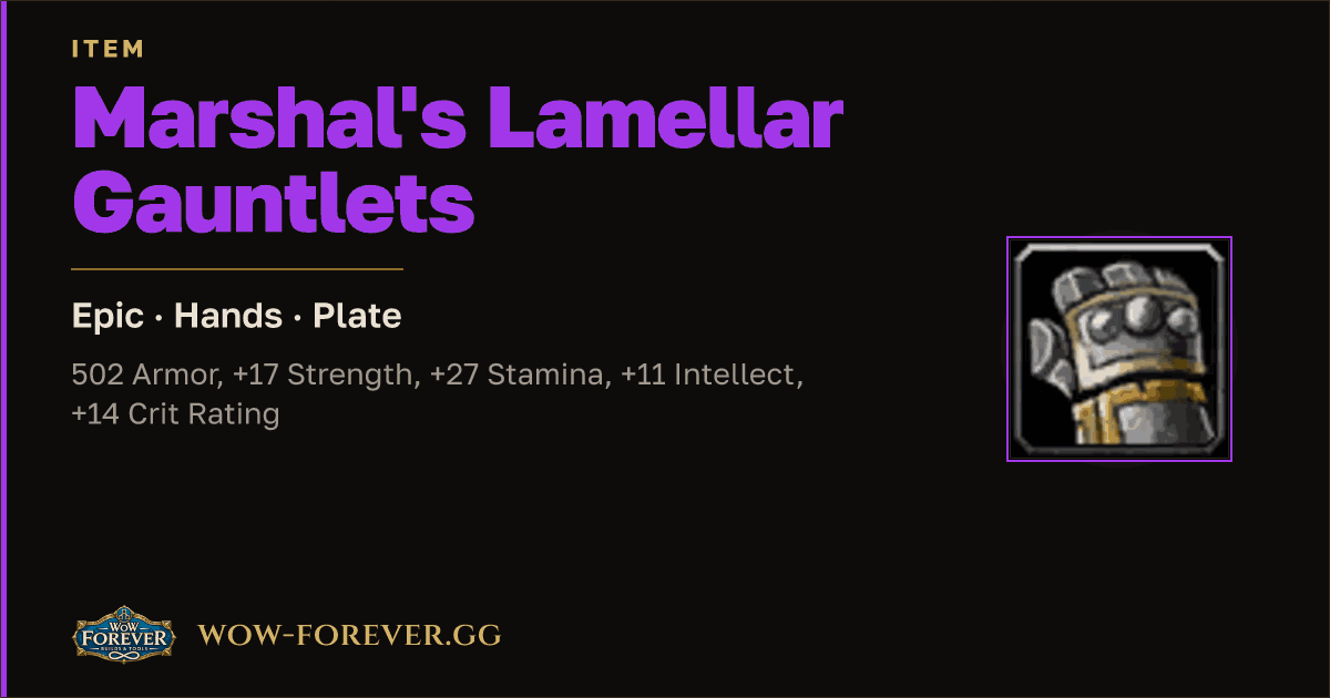 The preview card for Marshal's Lamellar Gauntlets