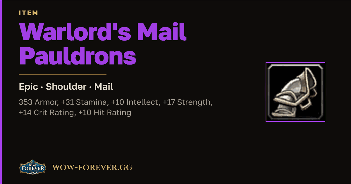 The preview card for Warlord's Mail Pauldrons