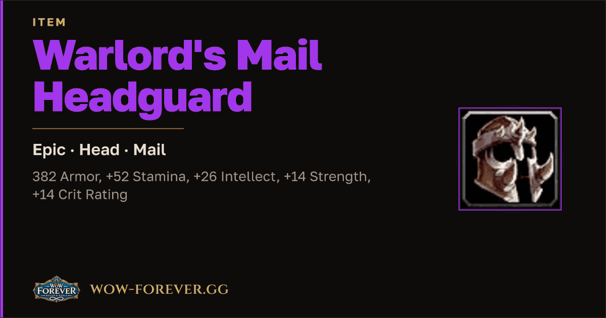 The preview card for Warlord's Mail Headguard