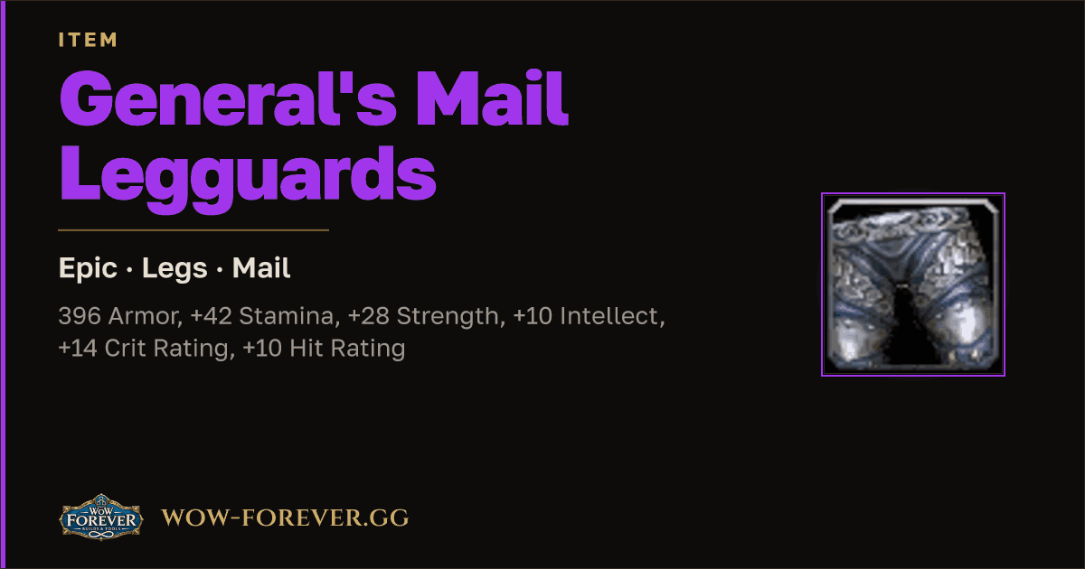 The preview card for General's Mail Legguards