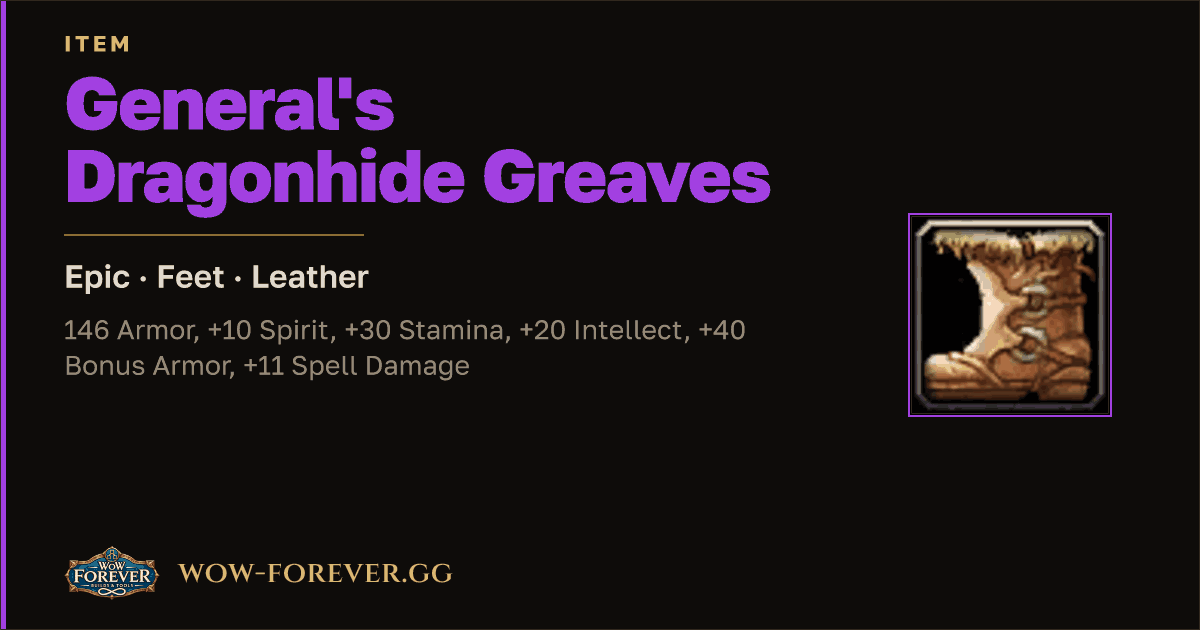 The preview card for General's Dragonhide Greaves