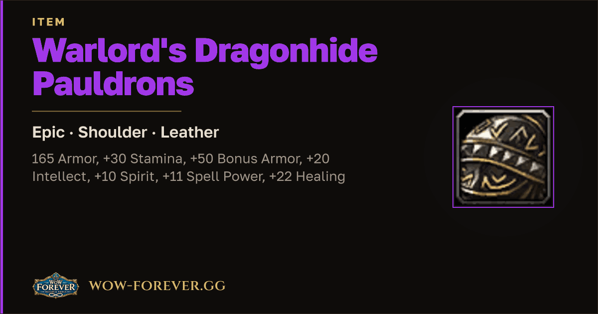 The preview card for Warlord's Dragonhide Pauldrons