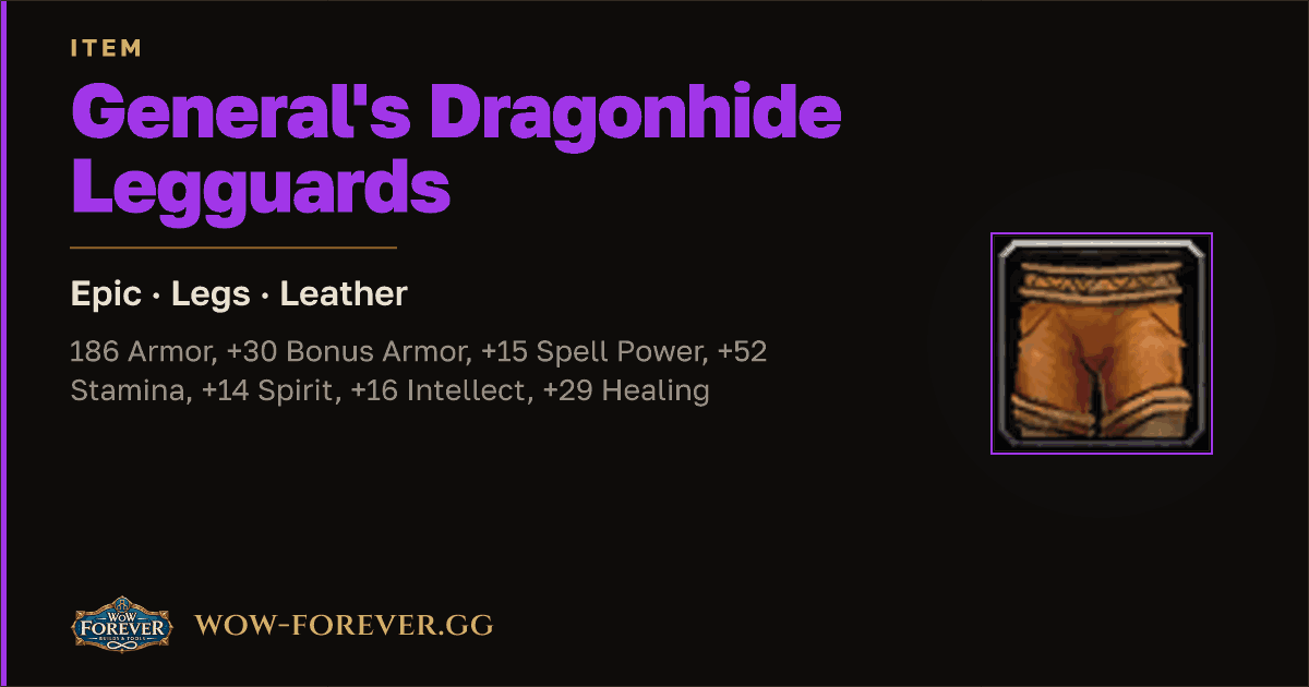 The preview card for General's Dragonhide Legguards