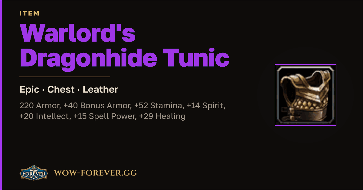 The preview card for Warlord's Dragonhide Tunic
