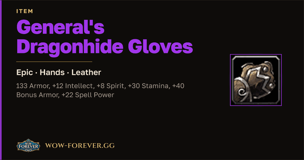 The preview card for General's Dragonhide Gloves