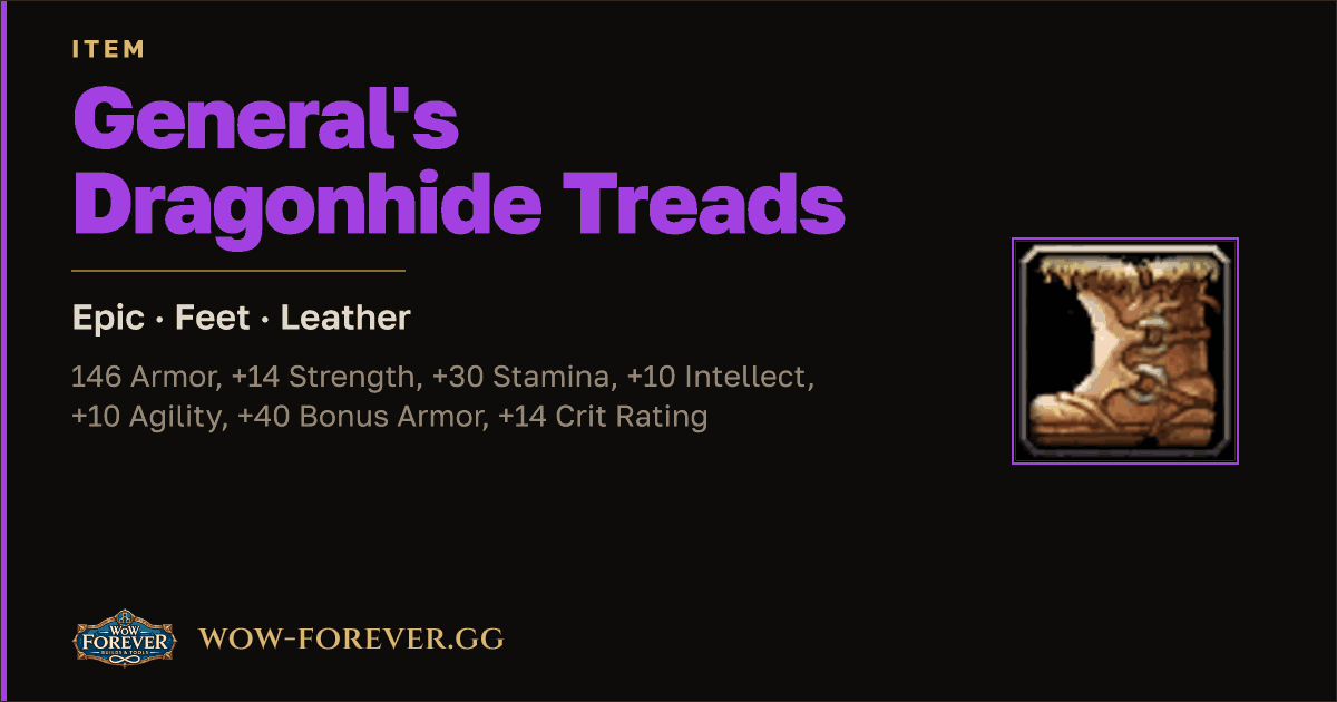 The preview card for General's Dragonhide Treads