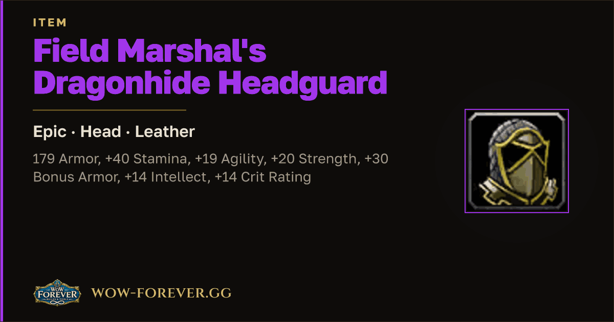 The preview card for Field Marshal's Dragonhide Headguard