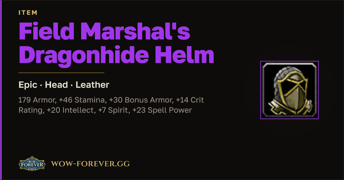 The preview card for Field Marshal's Dragonhide Helm