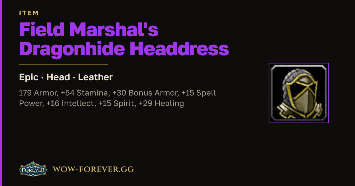 The preview card for Field Marshal's Dragonhide Headdress
