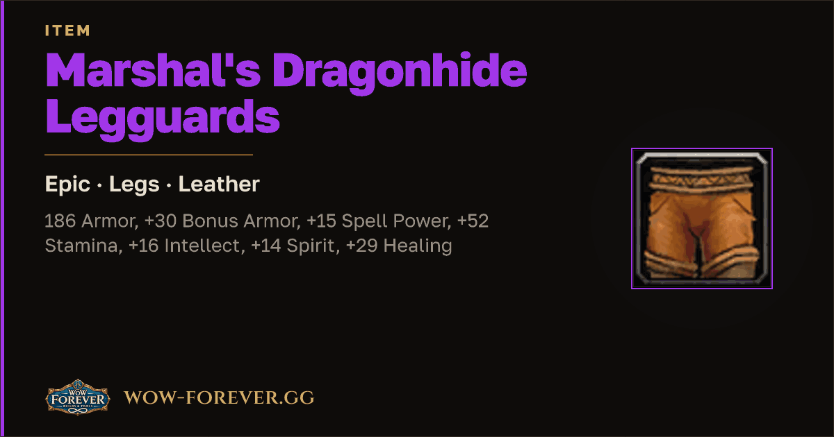 The preview card for Marshal's Dragonhide Legguards