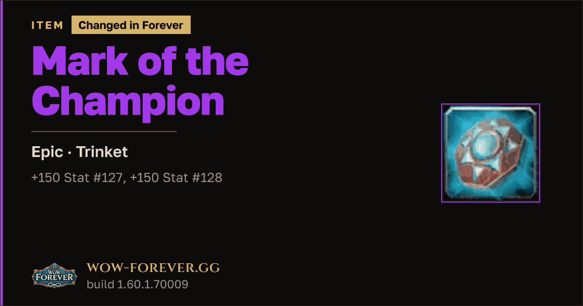 The preview card for Mark of the Champion (+150 Stat #127, +150 Stat #128)