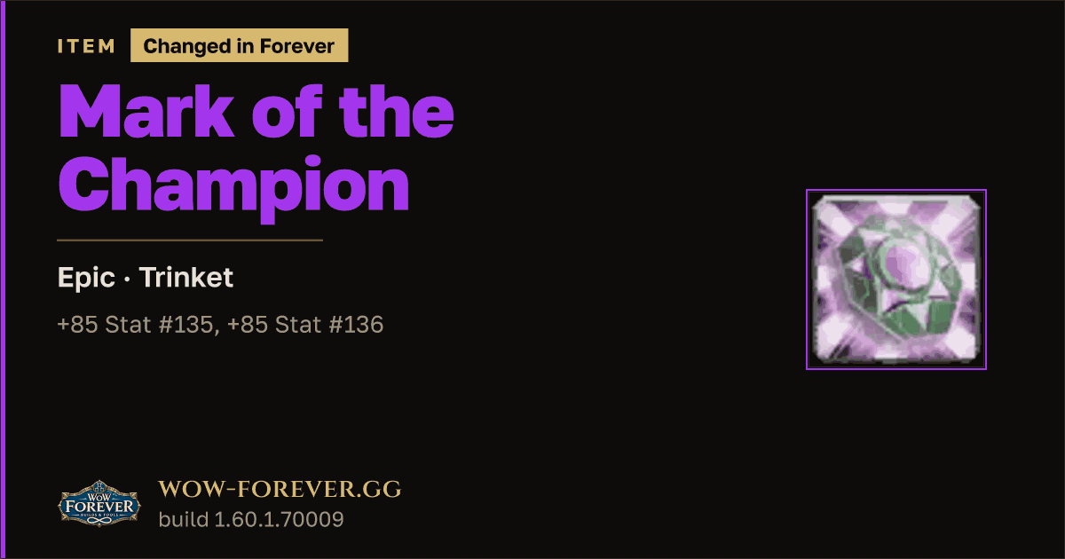 The preview card for Mark of the Champion (+85 Stat #135, +85 Stat #136)
