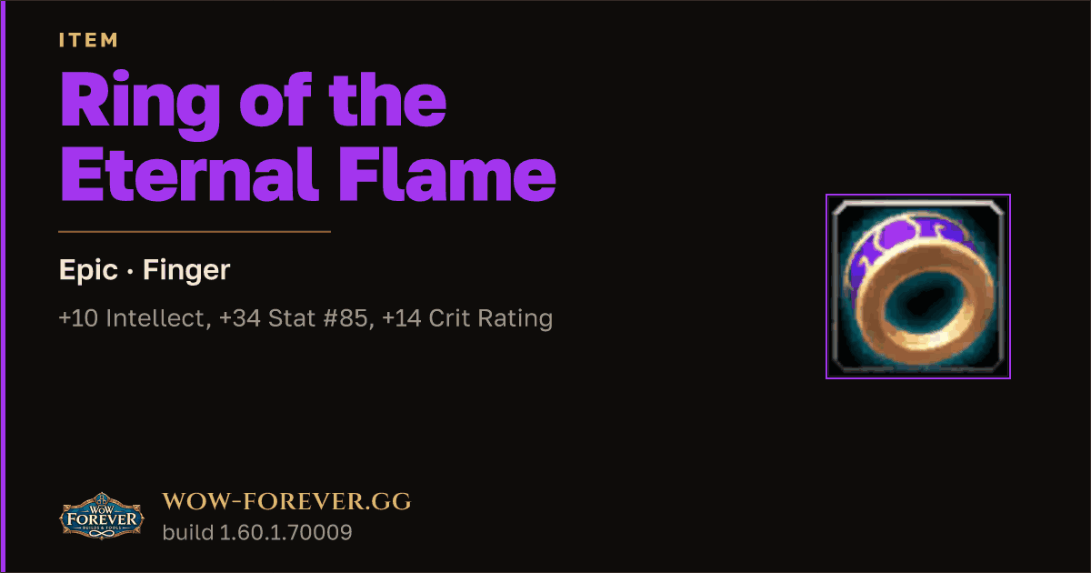 The preview card for Ring of the Eternal Flame - Epic Ring