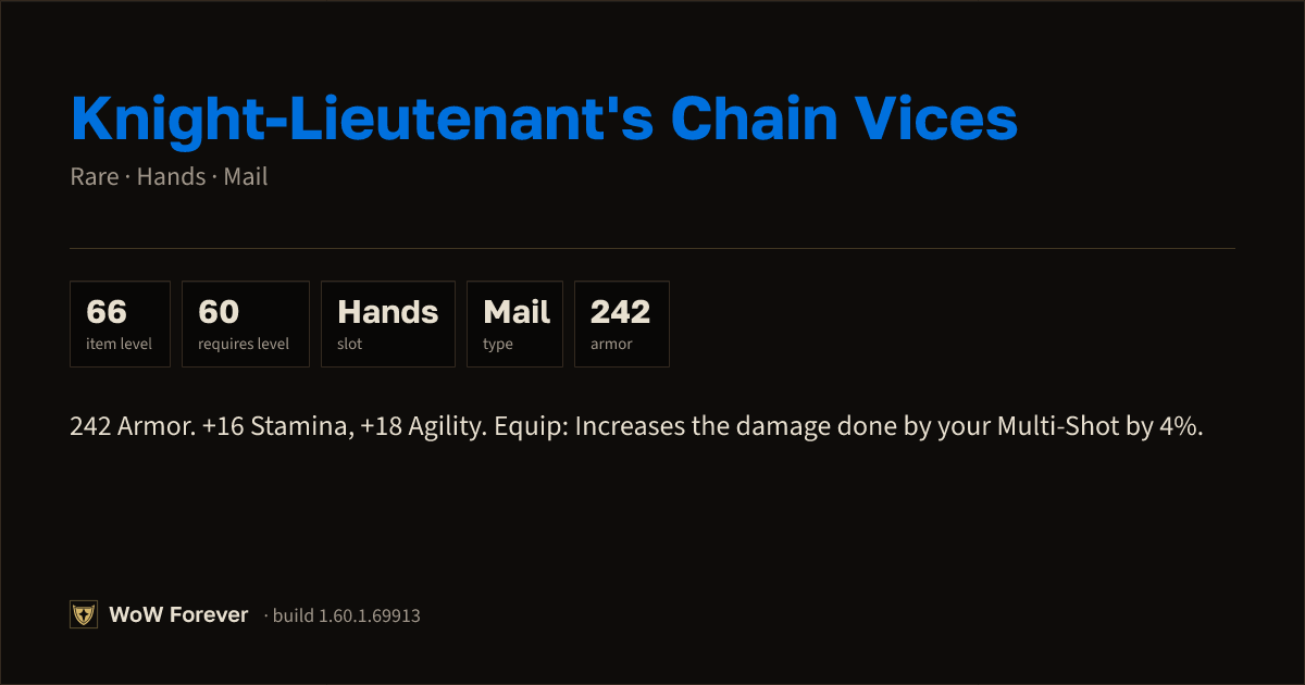 The preview card for Knight-Lieutenant's Chain Vices - Rare Mail Hands