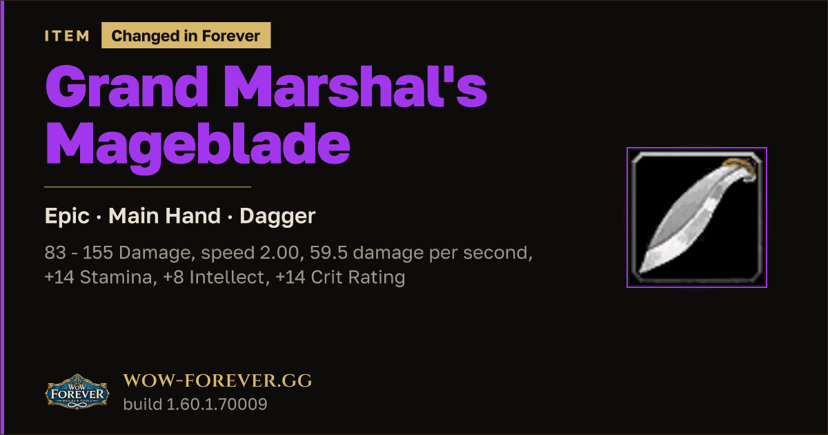 The preview card for Grand Marshal's Mageblade - Epic Main-Hand Dagger