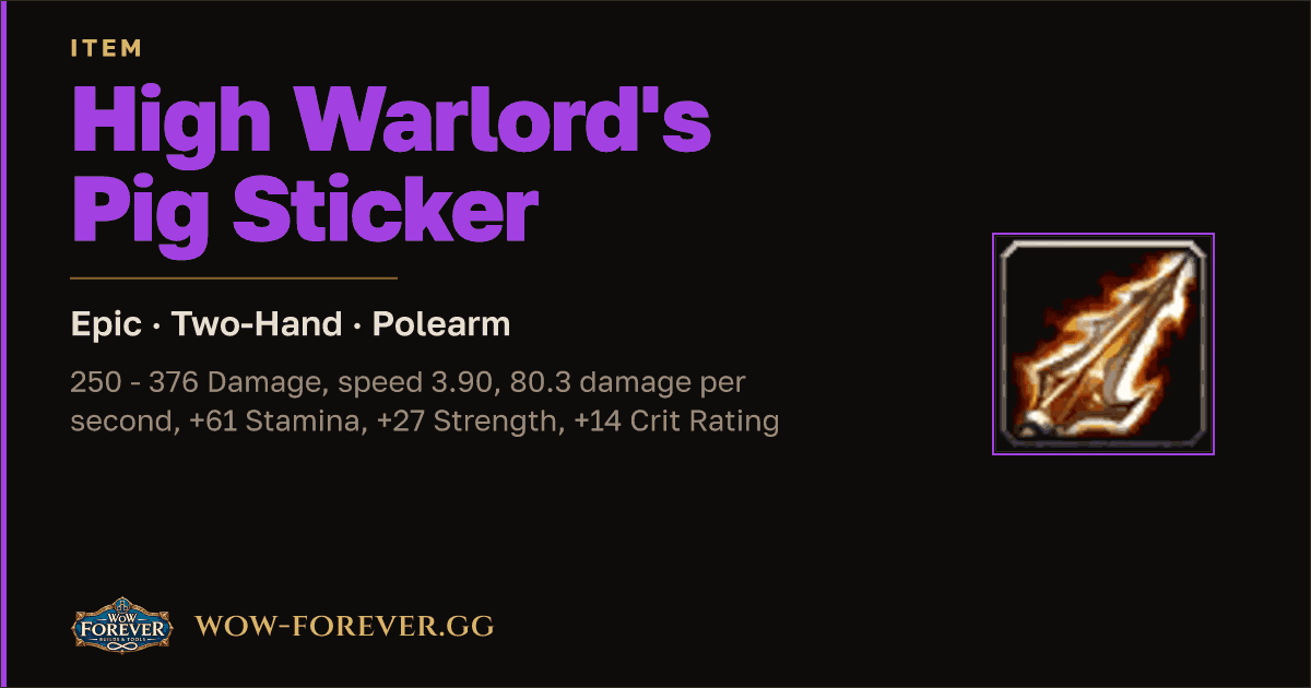 The preview card for High Warlord's Pig Sticker