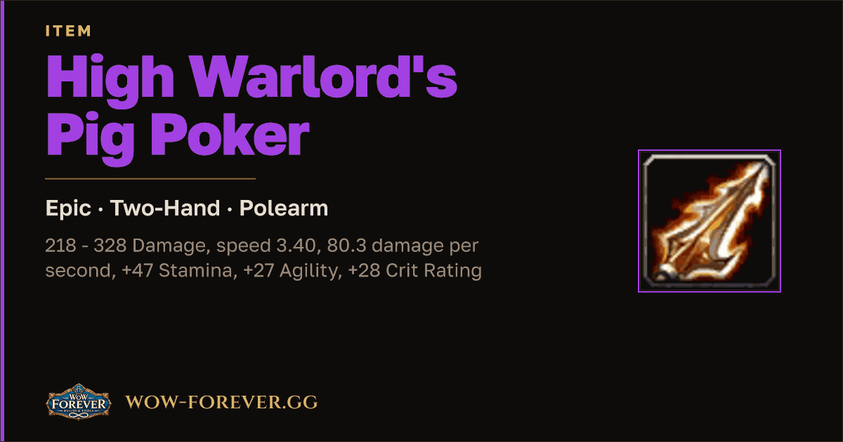 The preview card for High Warlord's Pig Poker
