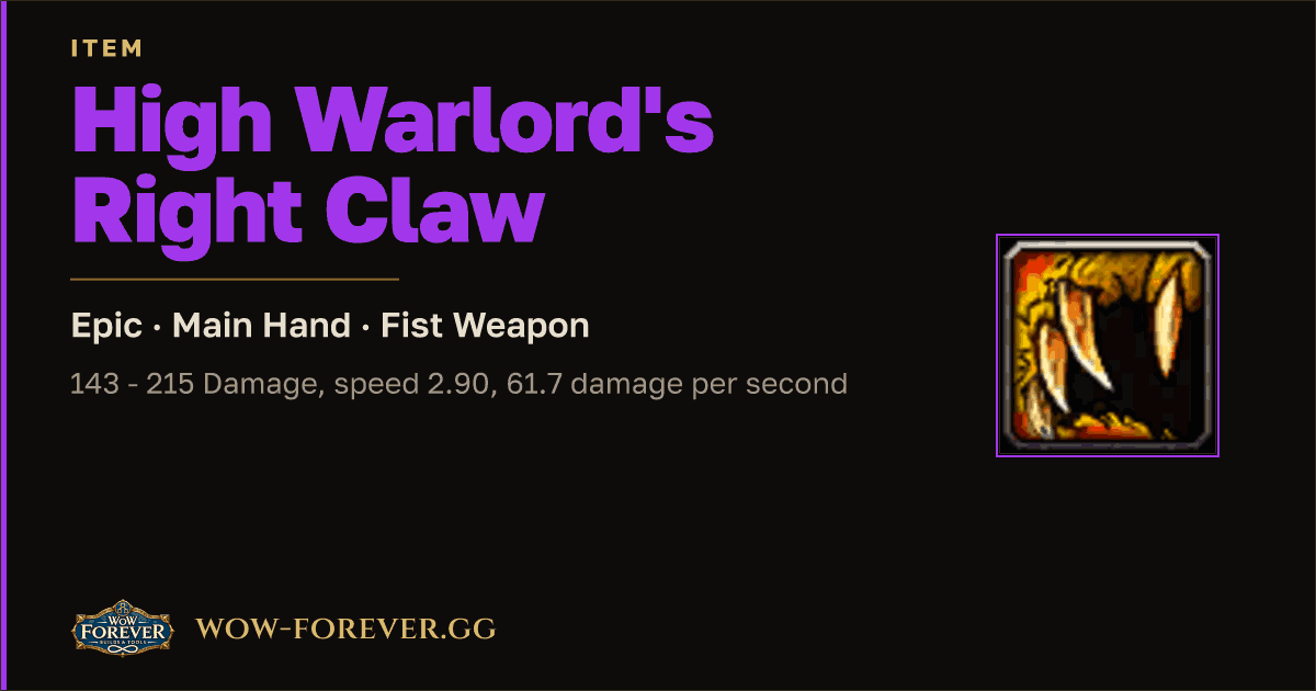 The preview card for High Warlord's Right Claw
