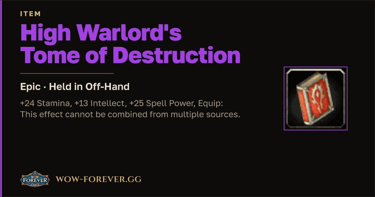 The preview card for High Warlord's Tome of Destruction