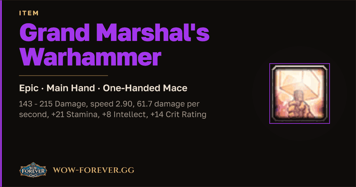 The preview card for Grand Marshal's Warhammer