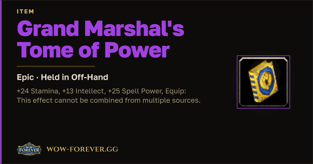 The preview card for Grand Marshal's Tome of Power