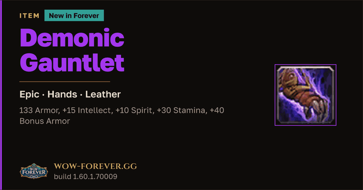 The preview card for Demonic Gauntlet - Epic Leather Hands