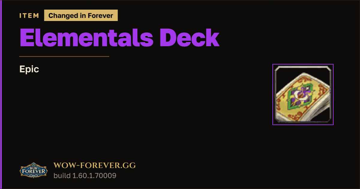 The preview card for Elementals Deck - Epic Item, Item Level 1