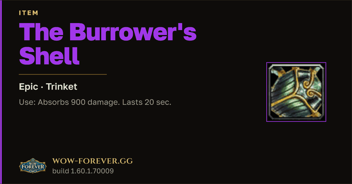 The preview card for The Burrower's Shell - Epic Trinket, Item Level 81