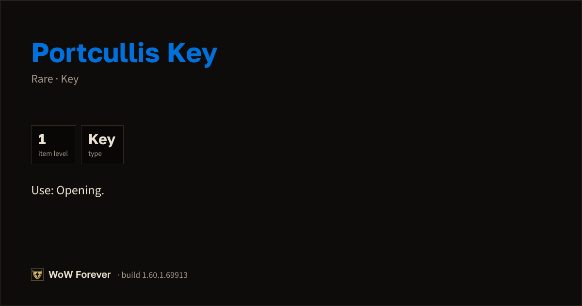 The preview card for Portcullis Key - Rare Key, Item Level 1