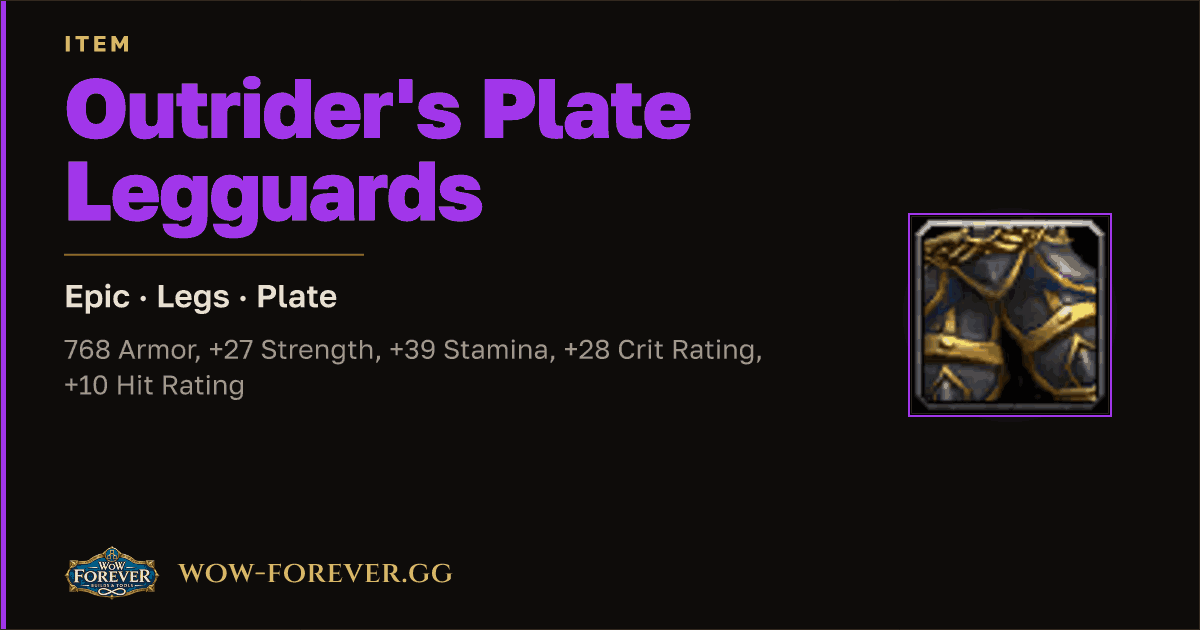 The preview card for Outrider's Plate Legguards