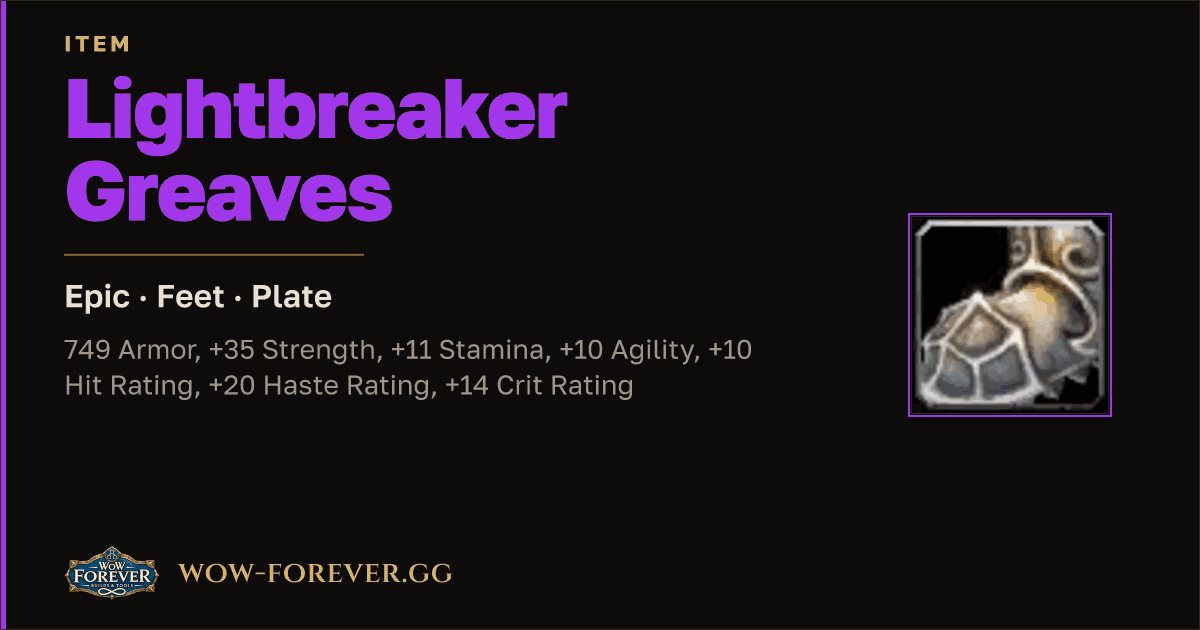 The preview card for Lightbreaker Greaves