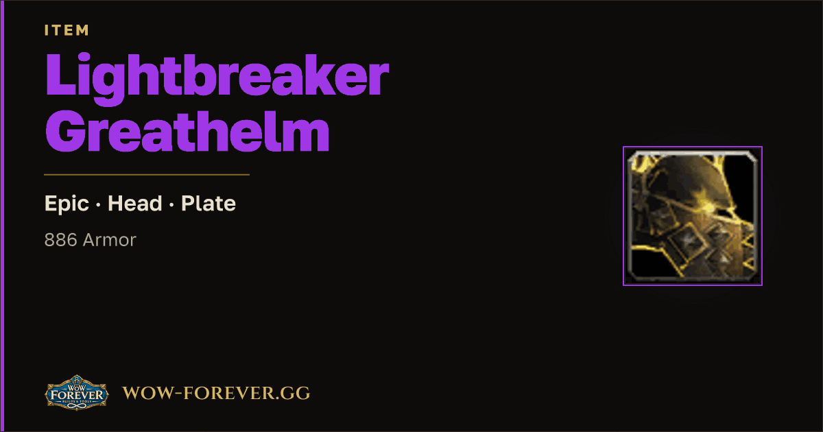 The preview card for Lightbreaker Greathelm