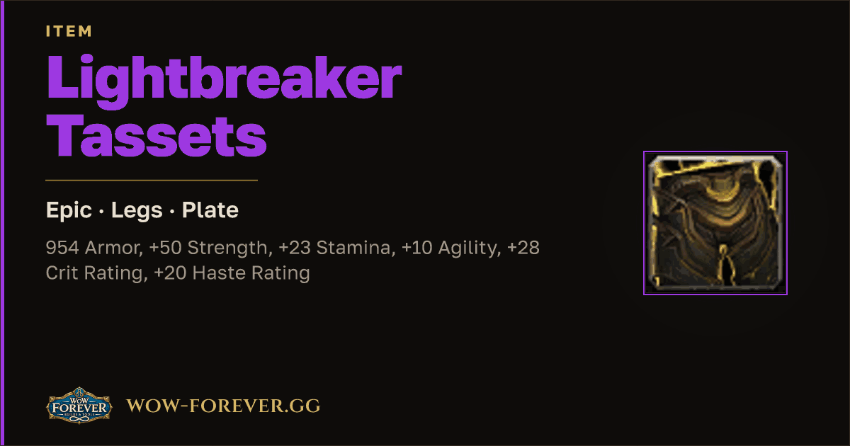 The preview card for Lightbreaker Tassets