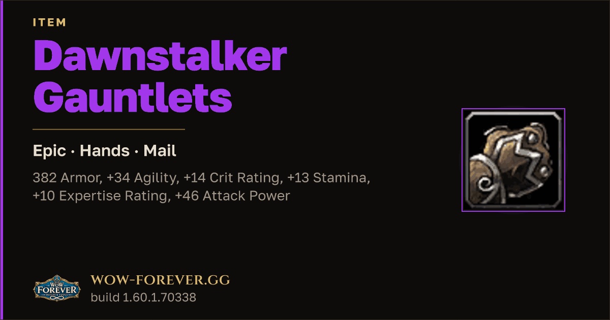 The preview card for Dawnstalker Gauntlets