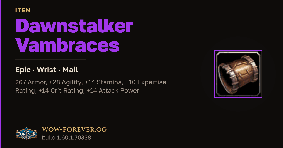 The preview card for Dawnstalker Vambraces