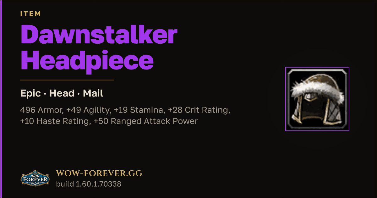The preview card for Dawnstalker Headpiece