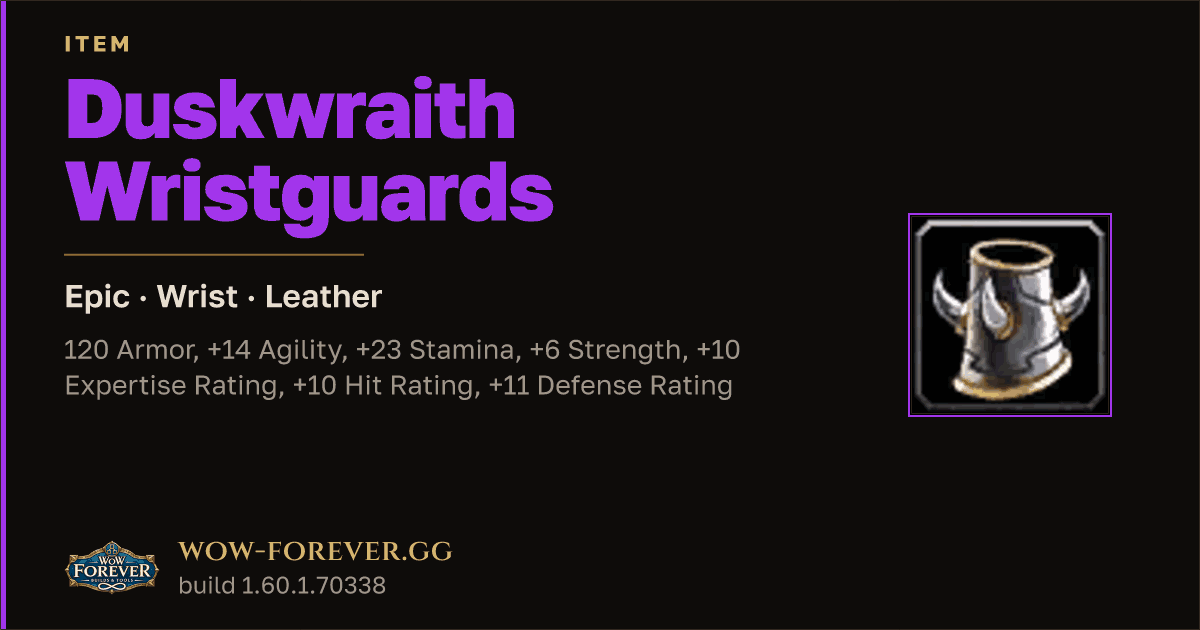 The preview card for Duskwraith Wristguards