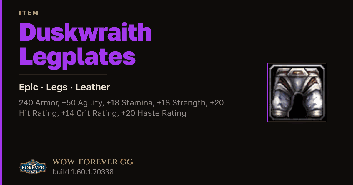 The preview card for Duskwraith Legplates
