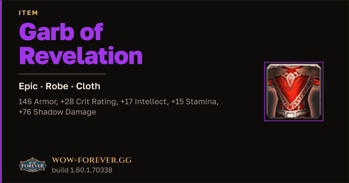 The preview card for Garb of Revelation