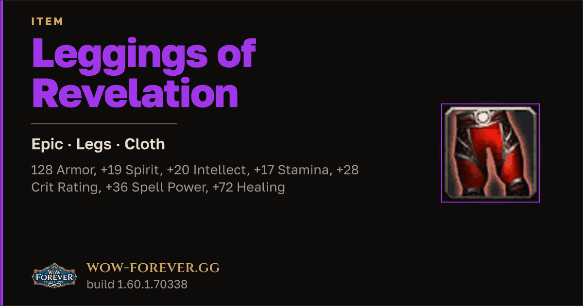 The preview card for Leggings of Revelation